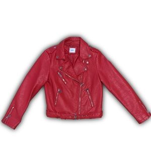 red faux leather biker jacket
